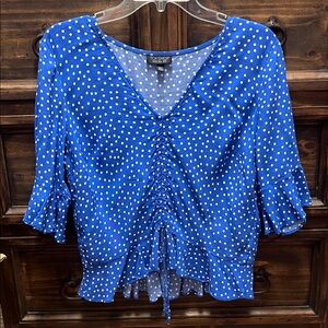 Topshop Blue Puff Sleeve Tie Front Blouse
